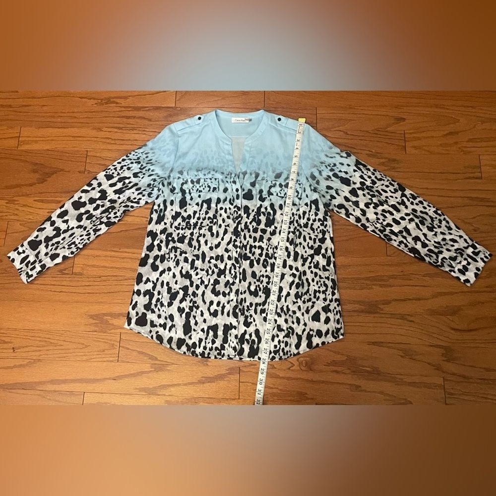 Calvin Klein Womens Blue Ombre Leopard Print Long Sleeve Button Blouse Top L - Picture 6 of 8